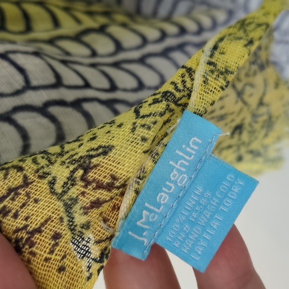 J. Mclaughlin Yellow and Navy Patterned Linen Rectangular Scarf - Picture 3 of 5